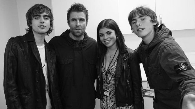 Liam Gallagher with his offspring Lennon, Molly and Gene