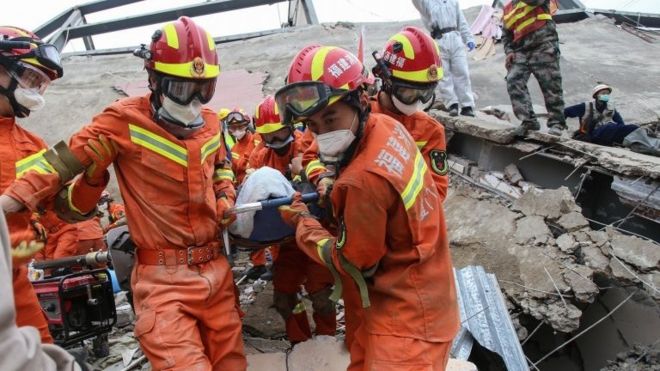 Rescue workers continued to search for survivors on Sunday