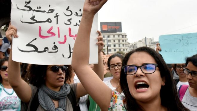 مظاهرة في الدار البيضاء ضد التحرش - آب/أغسطس 2017 بعد جريمة الاعتداء على فتاة في حافلة من قبل مجموعة مراهقين.