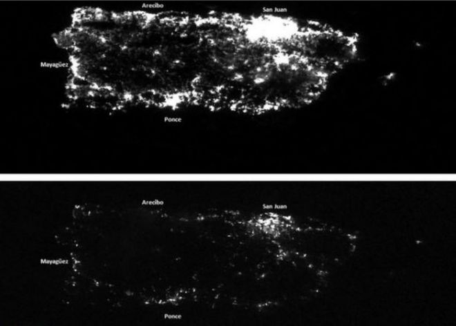 Спутниковые снимки показывают ночь в Пуэрто-Рико
