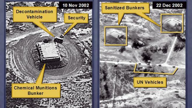 На снимке со спутника 2003 года, который, по утверждению Госдепартамента США, был показан склад иракских химических боеприпасов