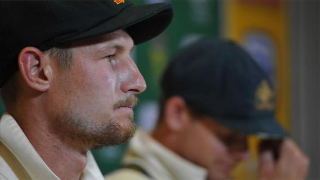 Cape Town in South Africa. South Africa captain Steve Smith (right) and batsman Cameron Bancroft after accepting ball tampering charges Smith is banned for a year and Bancroft has been banned for 9 months