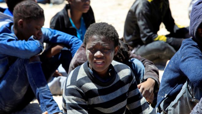 Migrants detained by Libyan authorities in Tripoli while trying to cross to Europe - 16 May