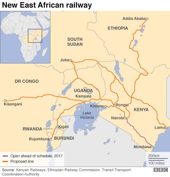 Карта с указанием железнодорожных линий