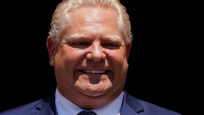 Премьер-министр Онтарио Даг Форд улыбается во время своей неофициальной церемонии приведения к присяге в Торонто