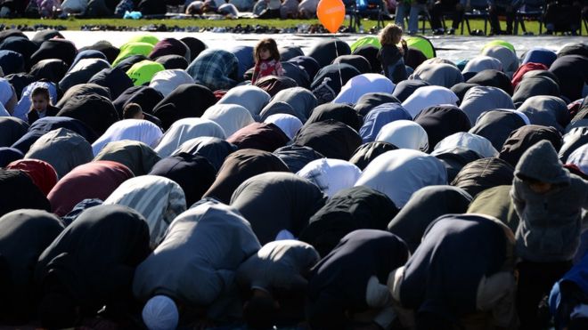 Muslims pray in Sydney during Eid Al Adha, on 12 September 2016