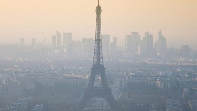 The Eiffel Tower in the smog: Paris