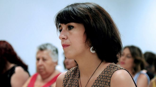 Spanish defendant Juana Rivas appears before the judge during a session of her trial at a criminal court in Granada, southern Spain, 18 July 2018