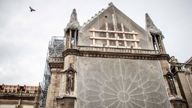 Notre Dame covered in scaffolding, as restoration works continue