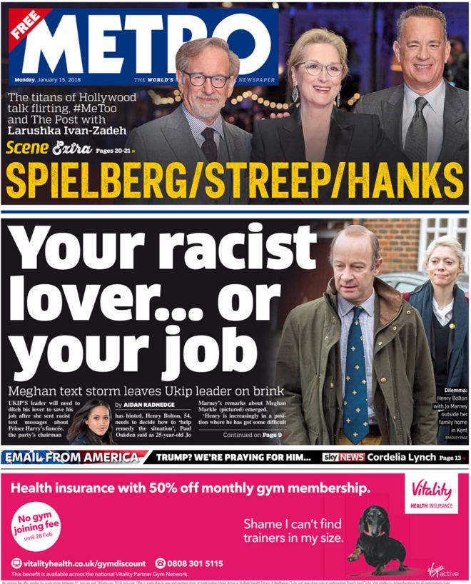 Metro front page