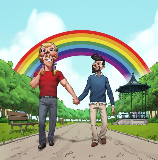 Изображение двух мужчин, держась за руки из книги Rainbow Families