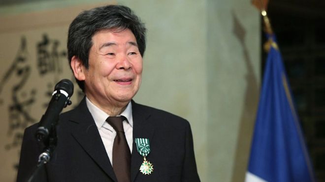 This picture taken on April 7, 2015 shows Japanese animation movie director Isao Takahata smiling as he received the 'Officier of L'Ordre des Arts et des Letters'