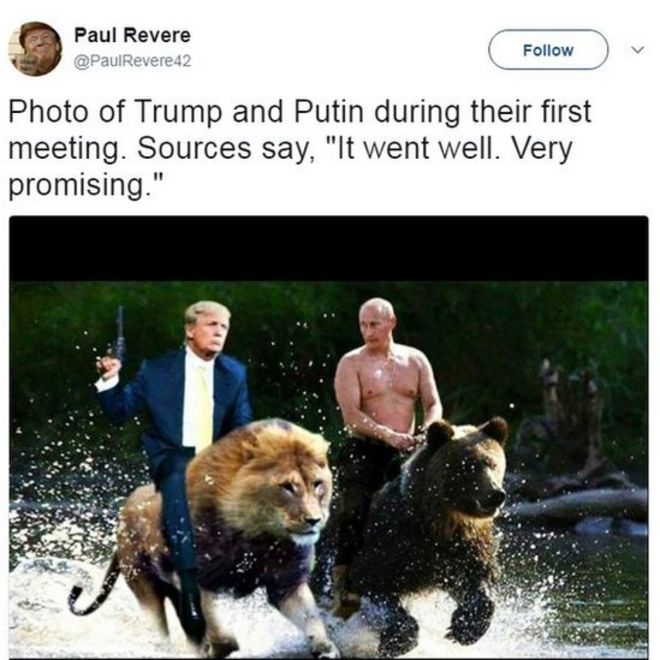 Фотография Трампа и Путина во время их первой встречи. Источники говорят, что все прошло хорошо