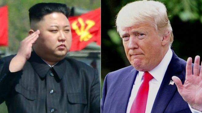 Kiongozi wa Korea Kaskazini Kim Jong un na mwenzake wa Marekani Donald Trump