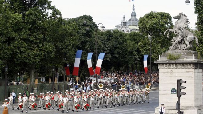 Военный парад в День взятия Бастилии на Елисейских полях