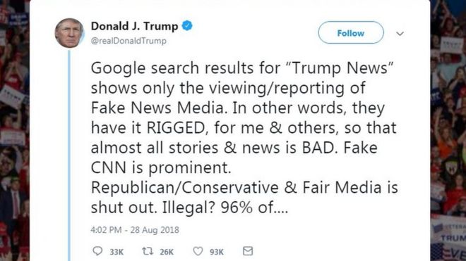 Дональд Трамп, Twitter, Google