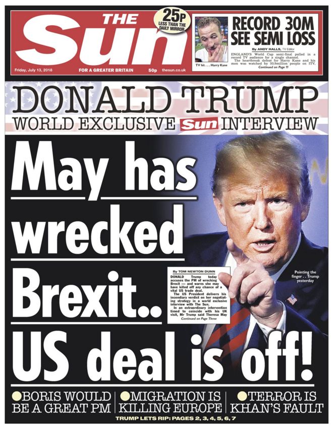 Image result for Briton newspapers on trump's vizit