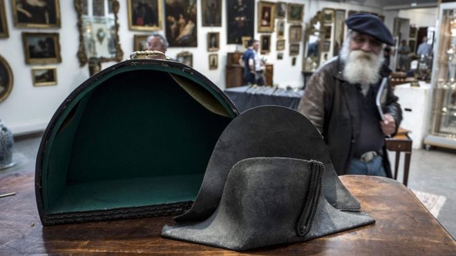 This picture taken on 14 June 2018 in Lyon, southern France, shows the hat allegedly attributed to Emperor Napoleon I