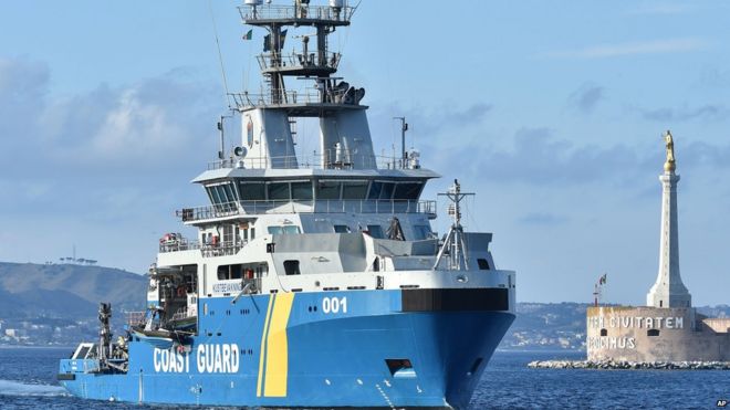 Шведский корабль береговой охраны Poseidon, изображенный в итальянском порту Мессина в июне 2015 года