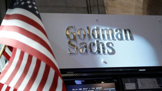 Вид ларька Goldman Sachs на полу Нью-Йоркской фондовой биржи