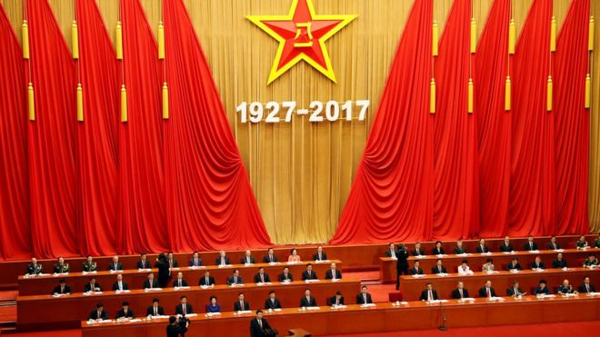 習近平在慶祝中國解放軍建軍90週年大會上發表演講。