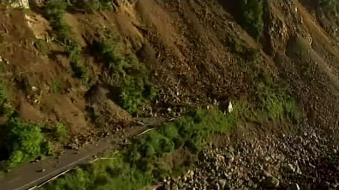 New Zealand road blocked by landslide