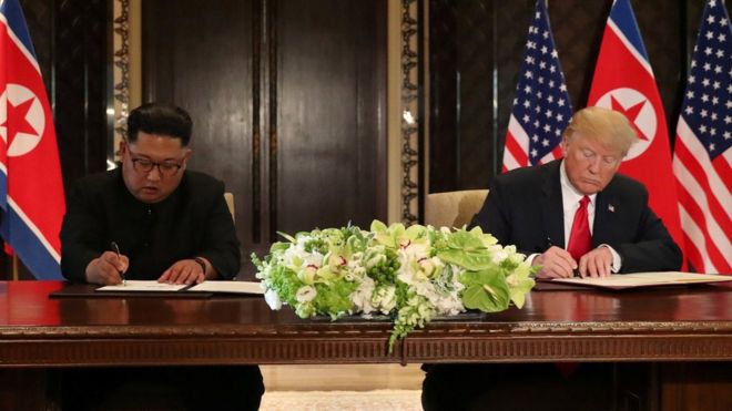 Kim and Trump sign