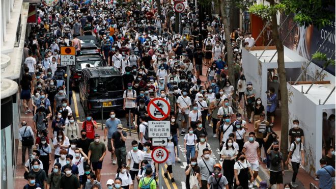Демонстрация протеста против закона о национальной безопасности в годовщину передачи Гонконга Китаю из Великобритании в Гонконге, Китай 1 июля 2020 г.