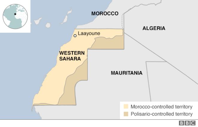 Карта, показывающая регион Западной Сахары