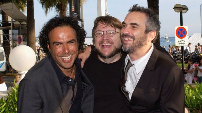 Alejandro González Iñárritu, Guillermo del Toro y Alfonso Cuarón en Cannes, Francia
