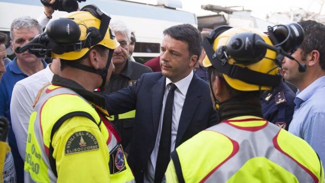 PM Matteo Renzi speaking to emergency workers, July 12 2016