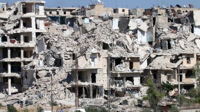 Edificios destruidos en el barrio de Bani Zeid, al norte de Alepo.