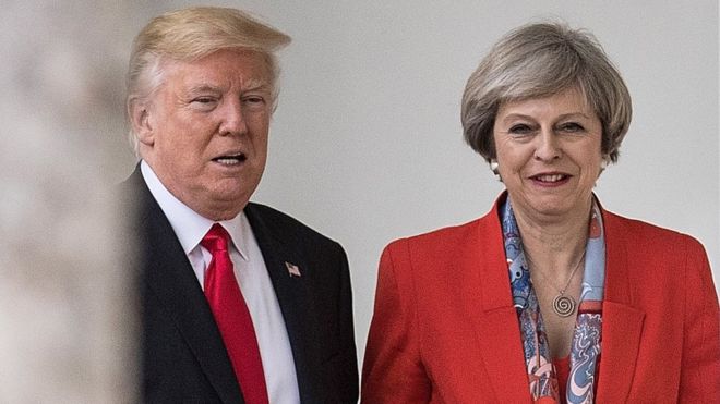 British Prime Minister Theresa May and US President Donald Trump at the White House in in Washington, DC on 27 January 2017