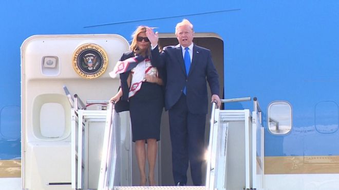 Donald Trump arriving in UK