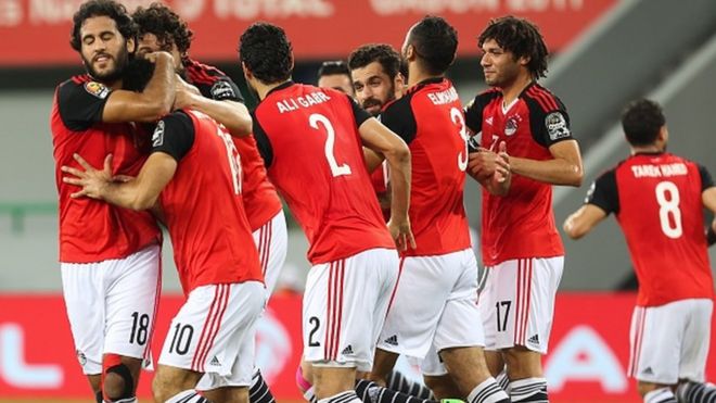 Les Pharaons d'Egypte célèbrent un but marqué par Mohamed Sallah
