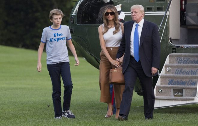 Barron, Melania and Donald Trump arrive at the White House, 11 June