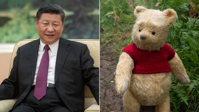L to R: Xi Jinping and Winnie the Pooh