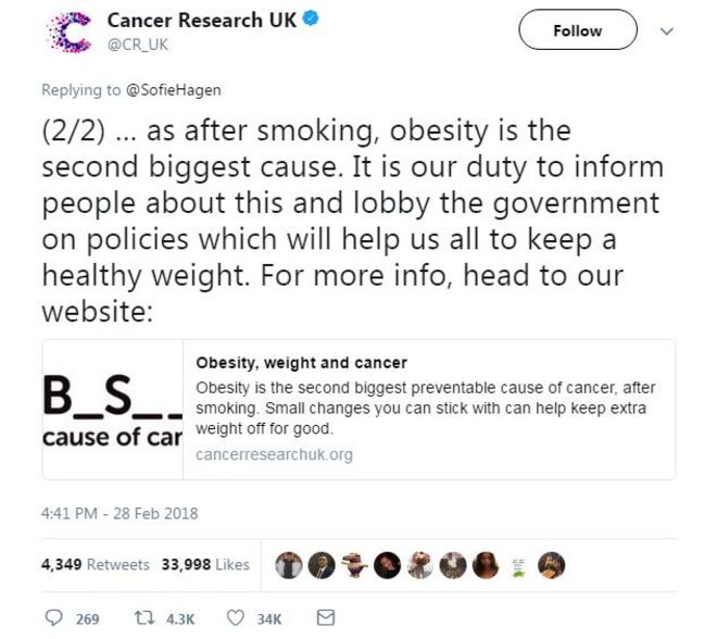 Исследование рака в Великобритании: твит