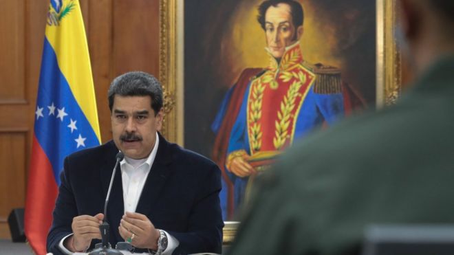 President Nicolas Maduro speaking during a meeting with senior members of the armed forces on May 4, 2020