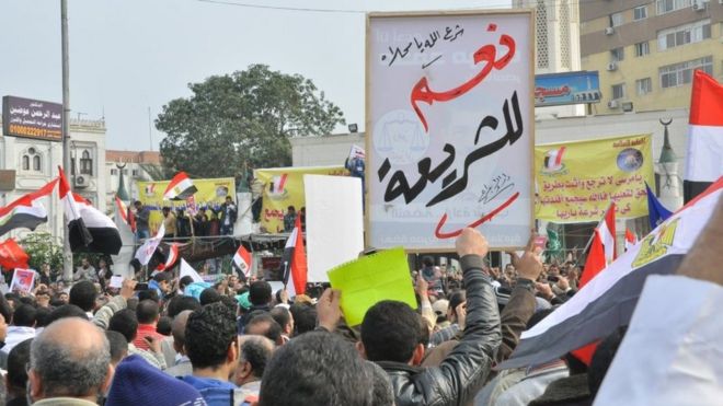 A day before the constitutional referendum, the Muslim Brotherhood called for a demonstration in support of the draft constitution. he protest took place at Raba'a Al-Adawiya Mosque, the corner of Nasr Road and al-Taiaran Street, Cairo, Egyp Friday 14th December 2012,