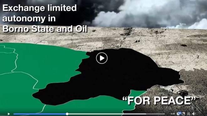 Скриншот видео о предполагаемом плане Атику об обмене земли и нефти на мир с Боко харам, который Атику отрицал