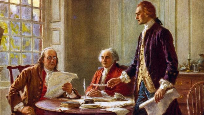 Từ trái Benjamin Franklin, John Adams và Thomas Jefferson