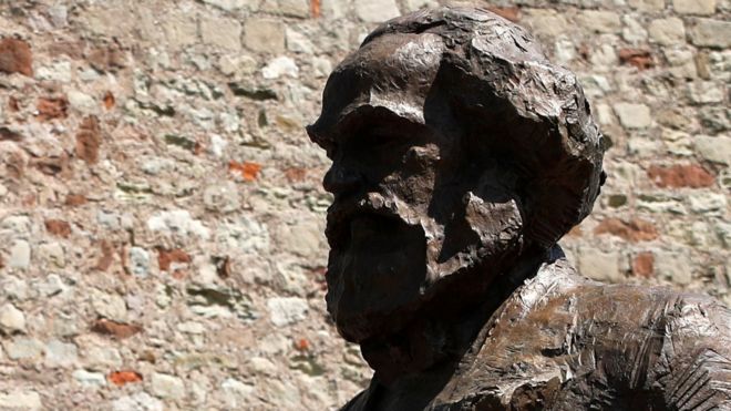 Unveiled Marx statue