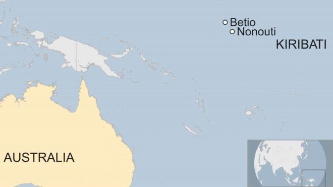 Карта, показывающая острова Кирибати по отношению к Австралии