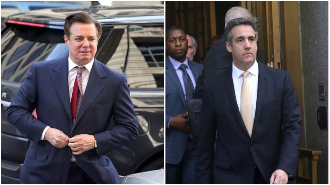 Hai cựu phụ tá của ông Trump, Paul Manafort (trái) và Michael Cohen vừa bị kết tội