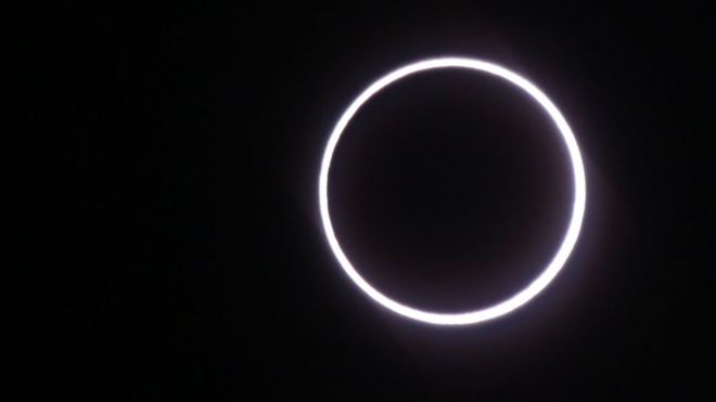 A 'ring of fire' effect seen during the eclipse