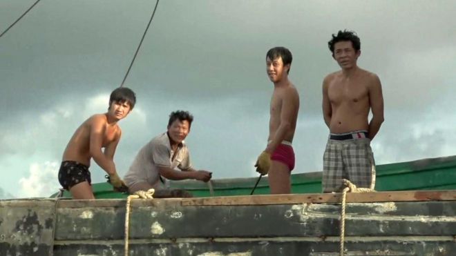 Экипаж одной из танменских рыбацких лодок