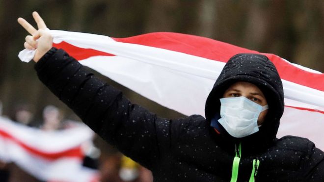 Протестующий в Беларуси