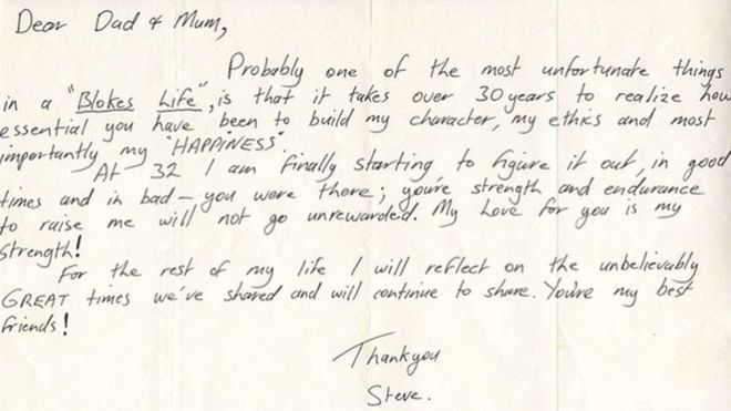 Steve Irwin's letter to his parents