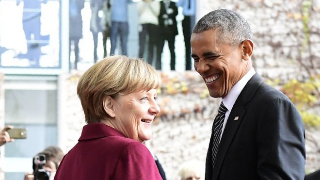 Канцлер Германии Ангела Меркель и президент США Барак Обама, 18 ноября 2016 года в канцелярии в Берлине